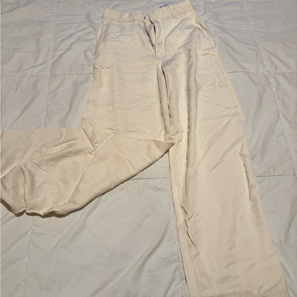 White cream H&M wide long cotton pants